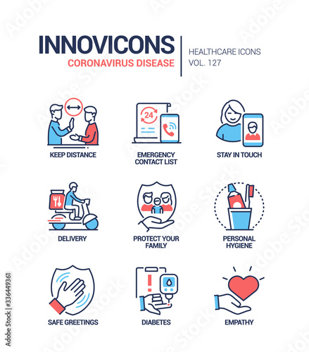 Coronavirus disease - line design style icons set