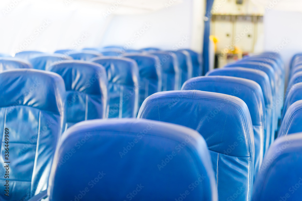 Fototapeta premium Empty plane interior with no people during coronavirus pandemia