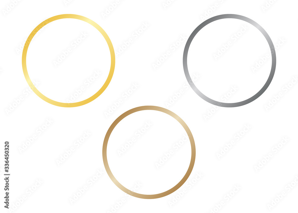 Circle lines of shiny frames with glowing gradient effects. Set gold, silver and bronze round frames. Vector illustration Circle lines of shiny frames with glowing gradient effects. Set gold, silver and bronze round frames. Vector illustration