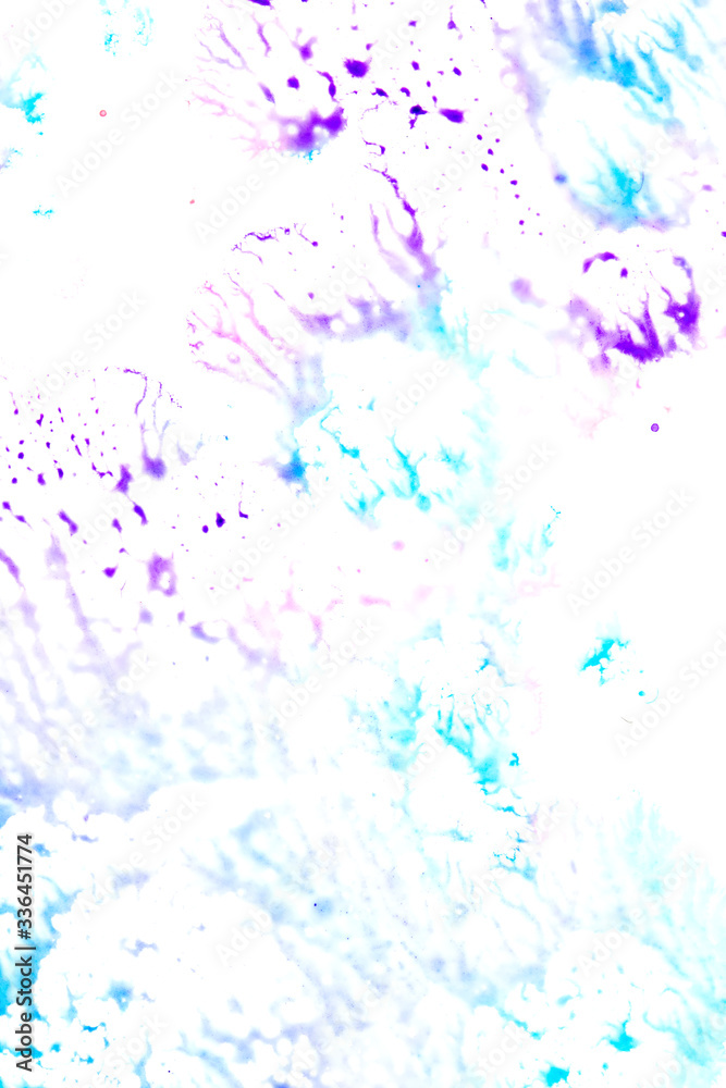 Close Up of Multicoloured Splattered Paint Blobs on White Paper for Abstract Background Close Up of Multicoloured Splattered Paint Blobs on White Paper for Abstract Background