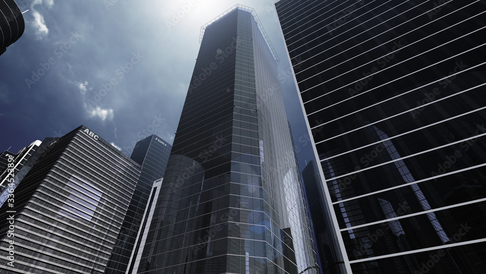 Obraz premium Modern Skyscraper Buildings office City Day Sky 3D illustration images