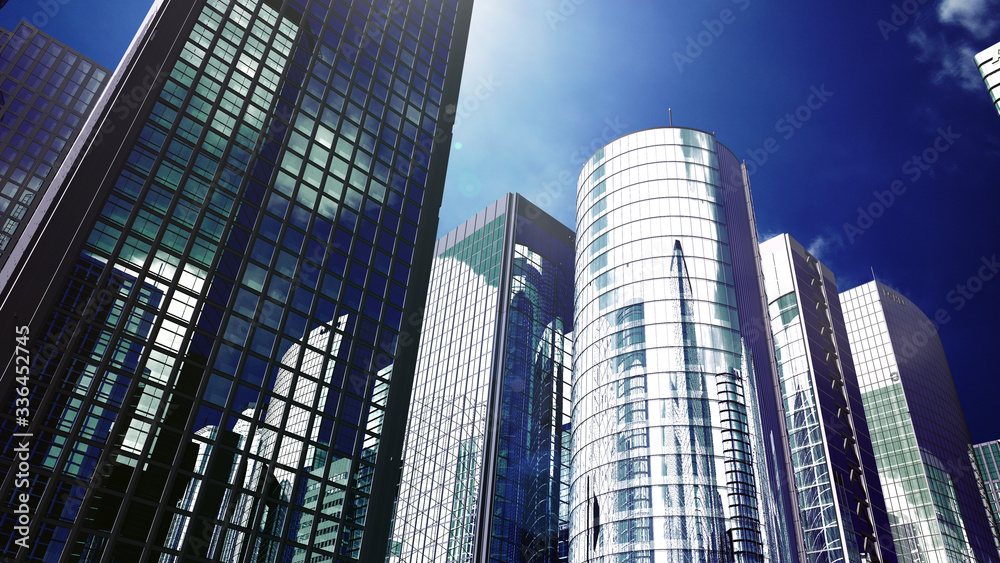 Obraz premium Modern Skyscraper Buildings office City Day Sky 3D illustration images