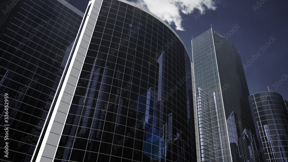 Modern Skyscraper Buildings office City Day Sky 3D illustration images