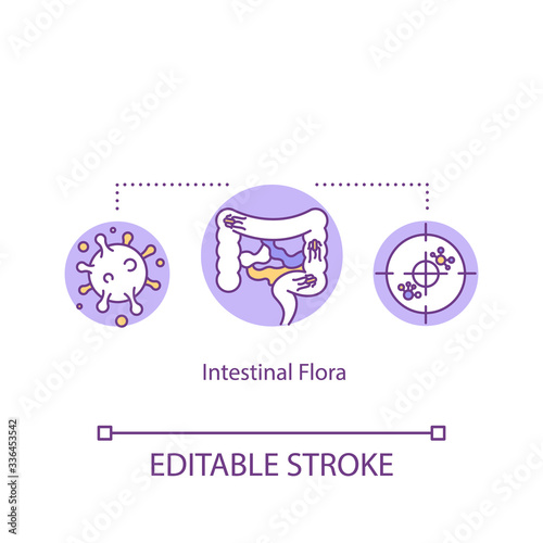 Intestinal flora concept icon. Bad and good bacteria. Diarrhoeal disease, rotavirus infection cell idea thin line illustration. Vector isolated outline RGB color drawing. Editable stroke