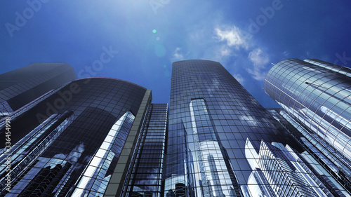 Modern Skyscraper Buildings office City Day Sky 3D illustration images © bluebackimage