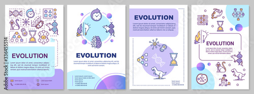 Evolution brochure template. Natural selection and genetic drift. Flyer, booklet, leaflet print, cover design with linear icons. Vector layouts for magazines, annual reports, advertising posters