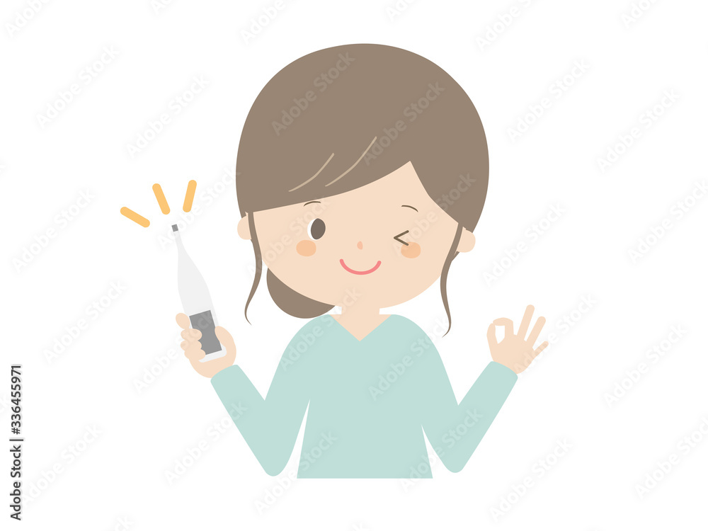 A woman posing OK with a thermometer A woman posing OK with a thermometer