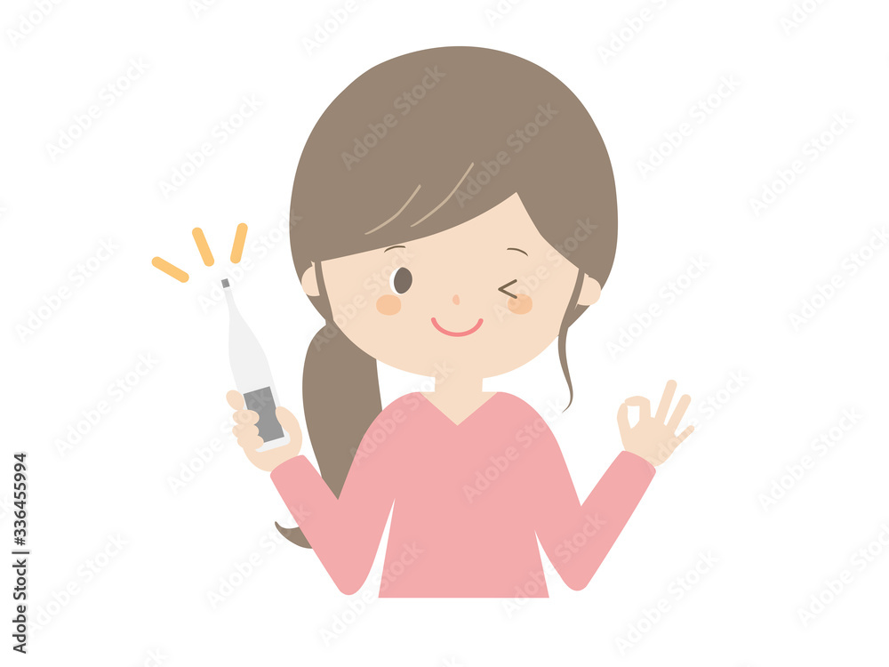 A woman posing OK with a thermometer A woman posing OK with a thermometer