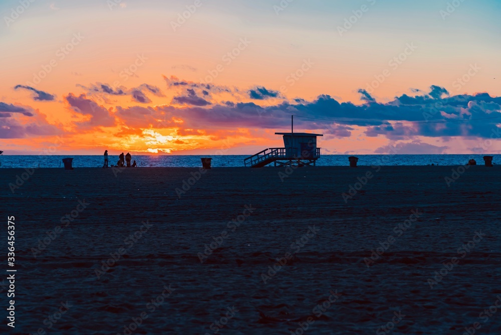 Santa Monica Beach in California at sunset