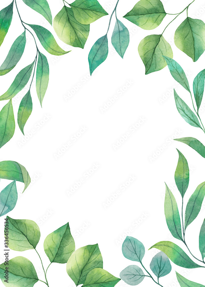 Watercolor frame of greenery. Watercolor elements isolated on a white background