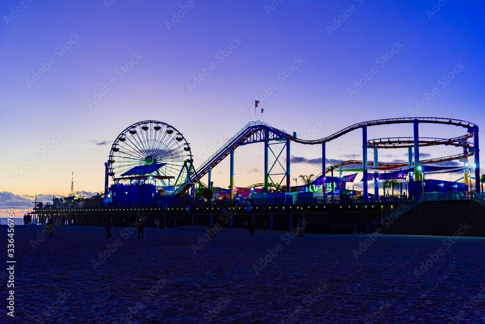 Santa Monica Beach in California at sunset