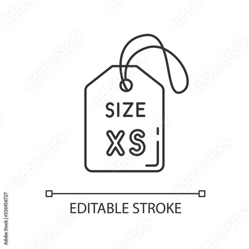 Extra small size label pixel perfect linear icon. Thin line customizable illustration. Clothing parameters description contour symbol. Vector isolated outline drawing. Editable stroke