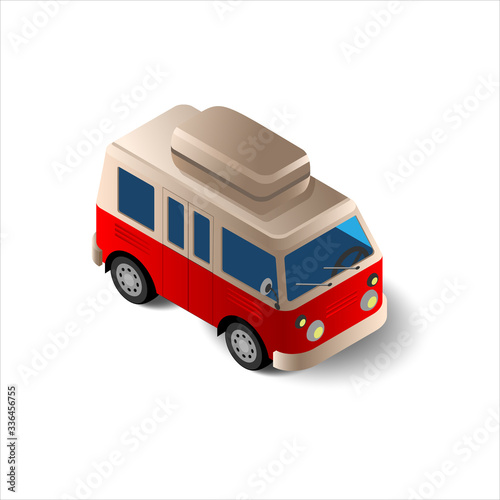 Truck isometric icon. Travel mini bus. Flat 3d vector illustration isolated on white background. Van vehicle.