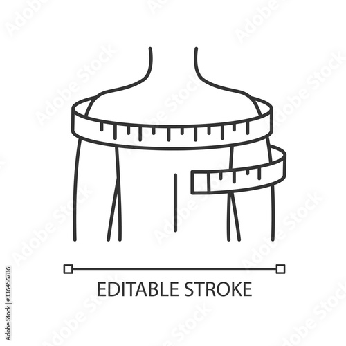 Shoulders circumference pixel perfect linear icon. Thin line customizable illustration. Clothing size measurements, tailoring contour symbol. Vector isolated outline drawing. Editable stroke