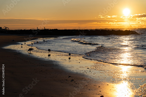 Wallpaper Mural Sunrise over Atlantic Ocean, blue sky, piers. Pier and blue Atlantic Ocean. Red sky sun beams.  Torontodigital.ca