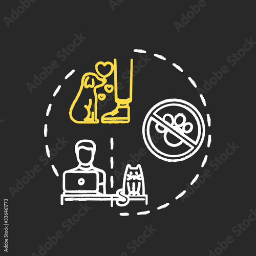 Limit contact with pets chalk RGB color concept icon. Do not touch animals. Restrict time with dogs and cats. Quarantine idea. Vector isolated chalkboard illustration on black background