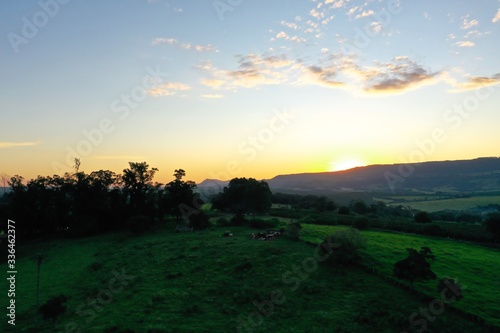 Panoramic view of sunset in the rural life. Great landscape.