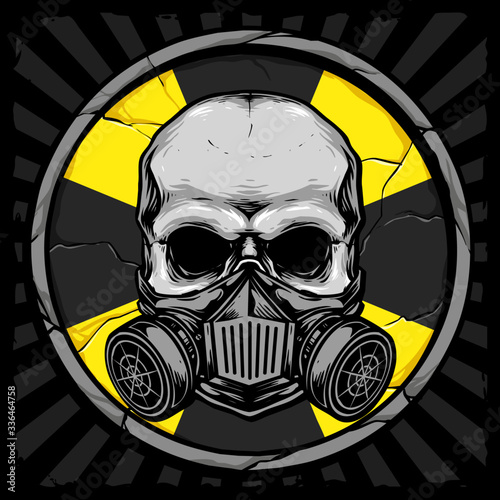 skull with gas mask and bio hazard sign background