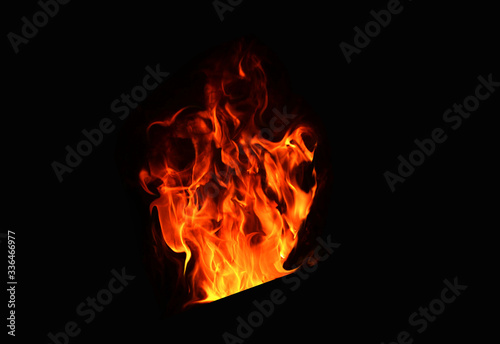 Flame image, bonfire, heat energy On a black background Red yellow heat energy