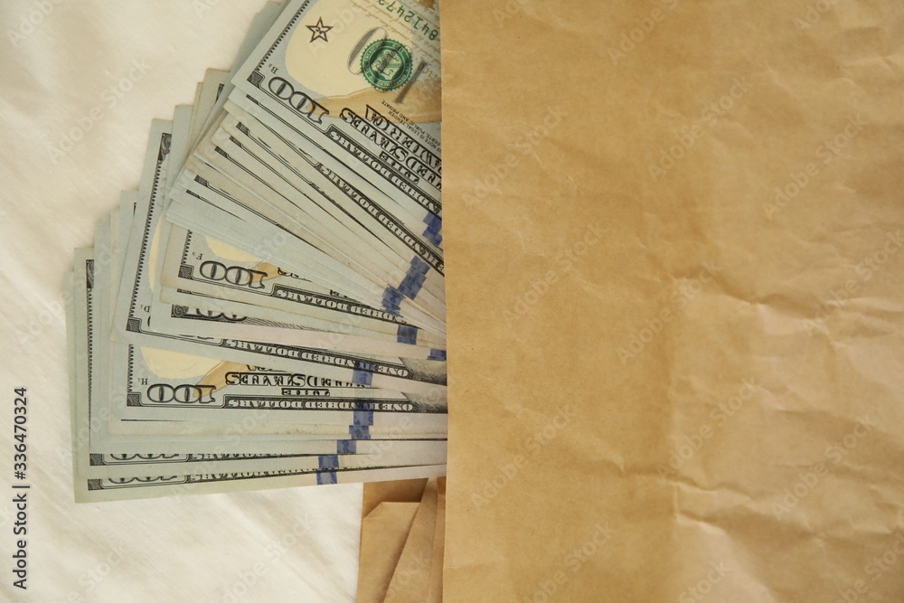 Naklejka premium Brown paper bag with United States one hundred dollars.