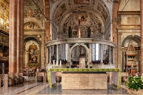 The main altat in interior of the Duomo Cattedrale di S. Maria Matricolare cathedral in Verona, Italy