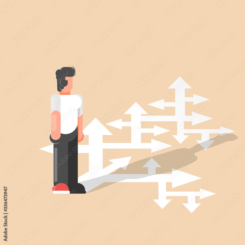Choice. A businessman looks at many arrows and selects the path. Business vector illustration. - Vector Choice. A businessman looks at many arrows and selects the path. Business vector illustration. - Vector