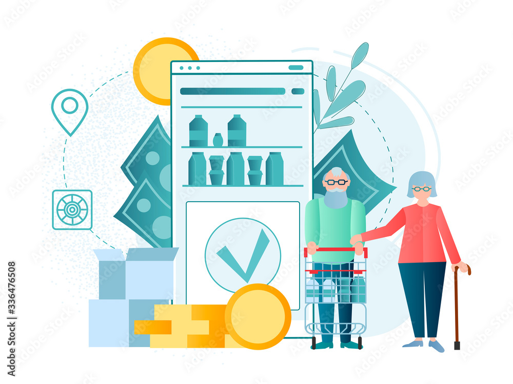 An elderly couple makes purchases in an online store online An elderly couple makes purchases in an online store online