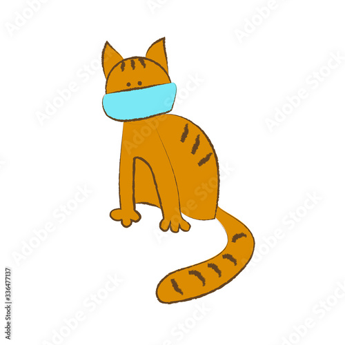 Funny red cat in a protective medical mask. The concept of preventive measures to preserve health. Vector illustration in flat style. Stylization of children's drawings. isolated on a white background