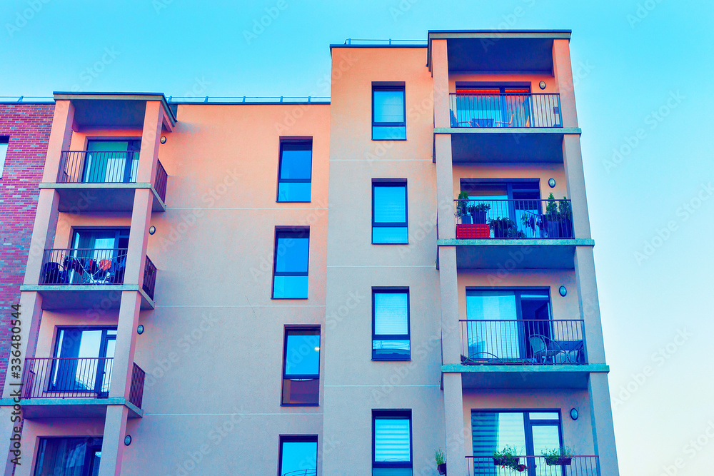 Detail of new apartment building with balconies Vilnius