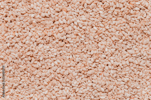 A close up of sesame grains. Raw porridge top view. Grain pattern. Vegan raw food.
