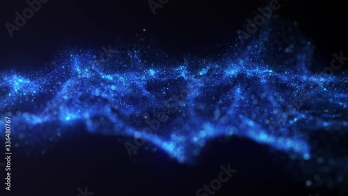 Abstract animation of digital data. Light impulses, elegant backdrop of bokeh particles for modern technology or abstract art, seamless loop