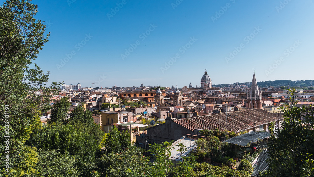 Beautiful aerial landscape of the city of Florence, Italy with various houses and church at sunset
