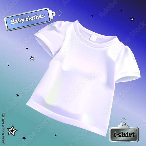 Vector realistic illustration of white children’s junk. Isolated image of a t-shirt.