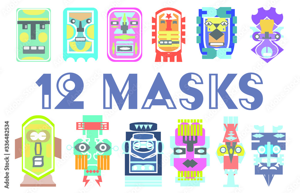 Fototapeta premium 12 flat color mask vectors 