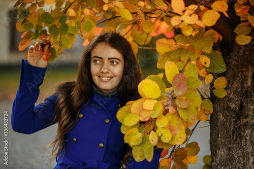 Autumn in the park. gold autumn. girl posing in autumn park