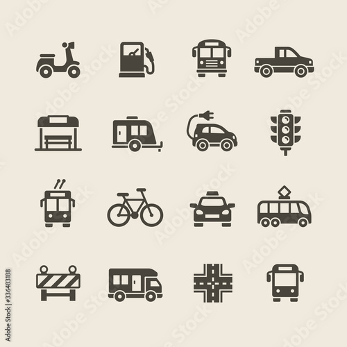 Public transport in city icons set