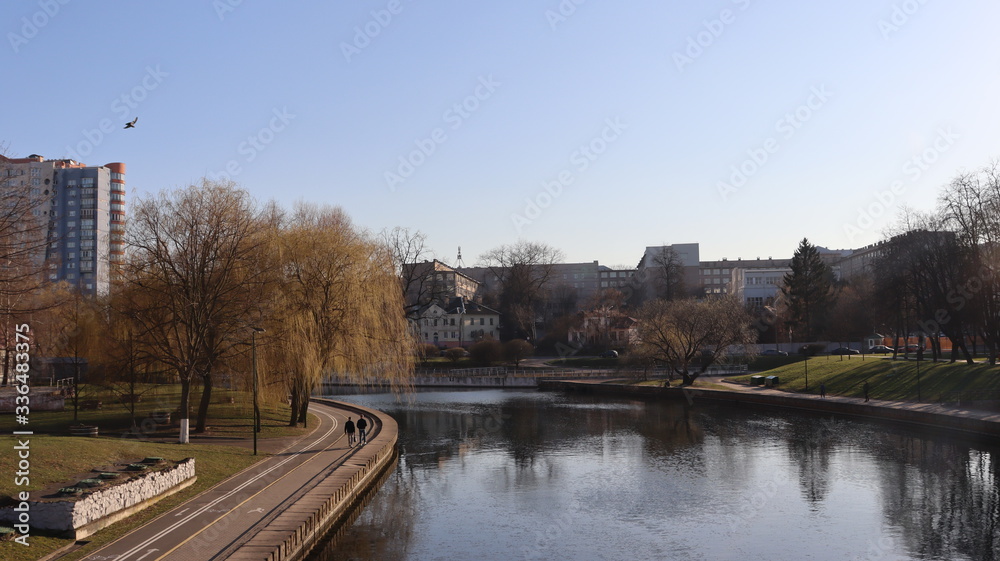 river quayside in european Minsk city river quayside in european Minsk city