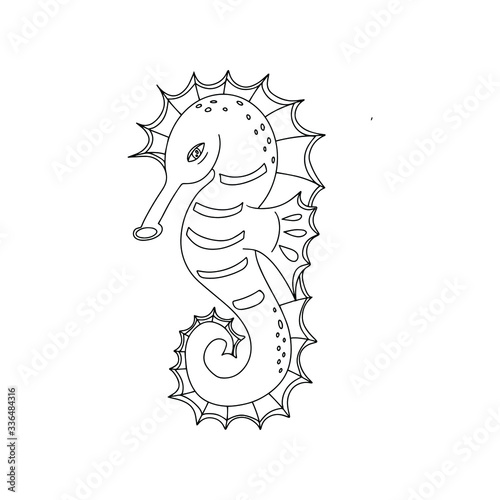 Seahorse outline vector illustration animals marine isolated object on white background