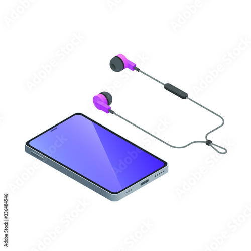 Vector isometric smartphone and wireless headphones