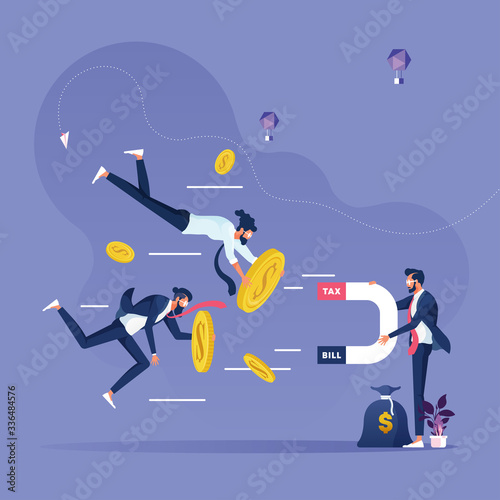 Bill and Tax magnet Shaking Out Money from businessman-Paying taxes and bill concept