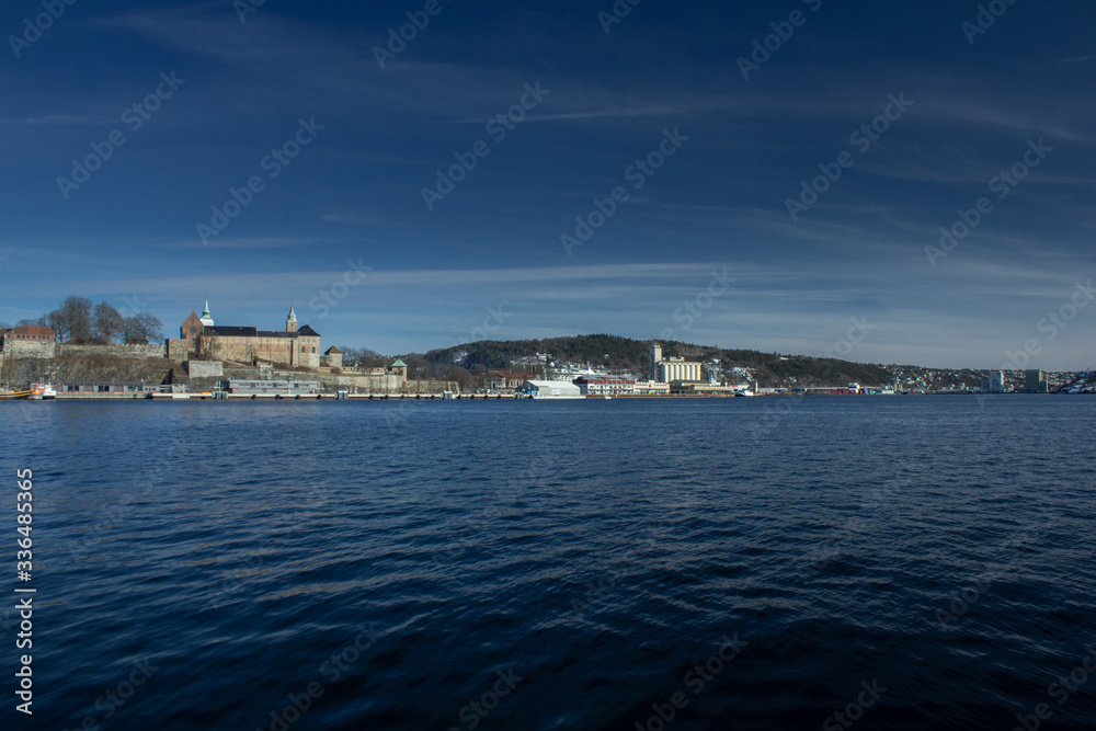 Oslo, Norway in early spring with clear skies and buildings