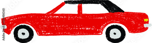 Red car hand drawn crayon vector illustration 