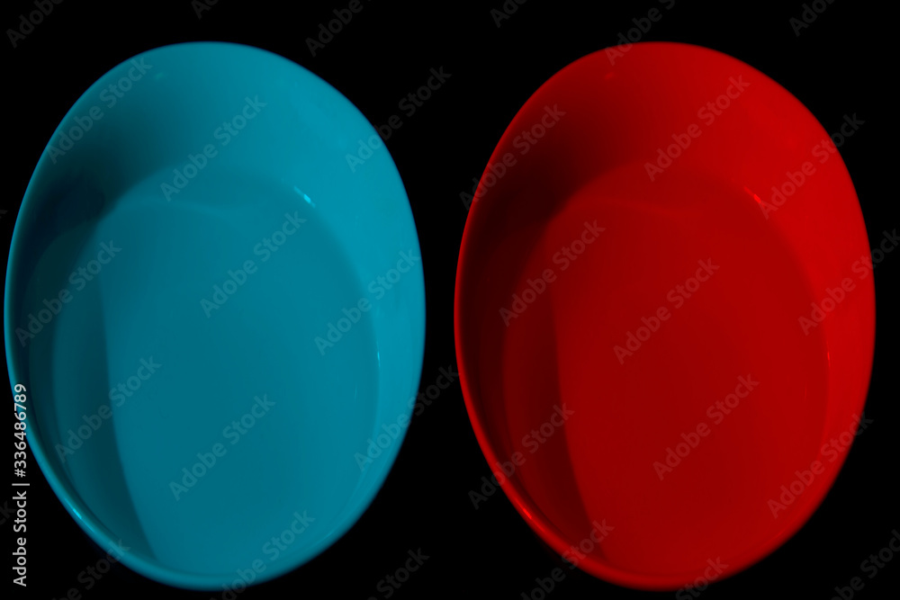 Two bowls with water of different colors, Two bowls with water of different colors,