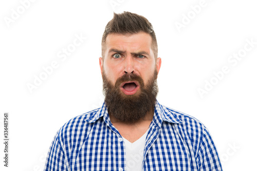 what is going on. Making haircut look perfect. getting haircut by hairdresser. Hipster client visit barber shop. male beauty portrait. well-groomed bearded man. surprised mature man. Male barber care