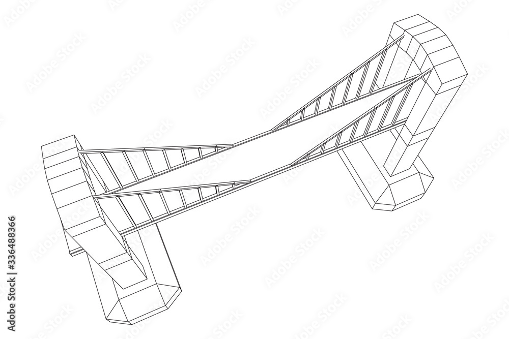 Bridge connection structure. Wireframe low poly mesh vector illustration.