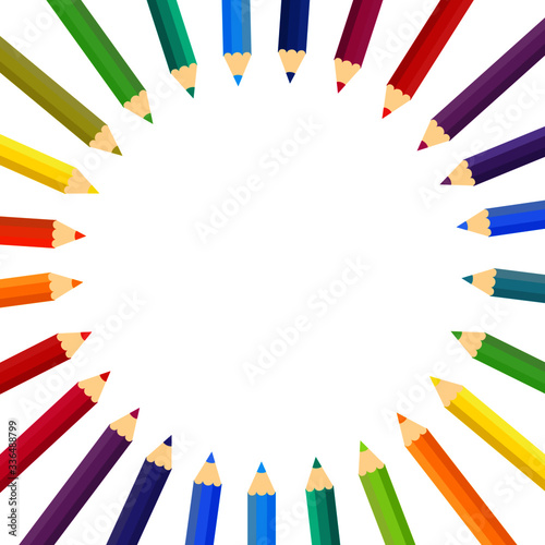 This is a vector background with colored pencils, colorful crayons.