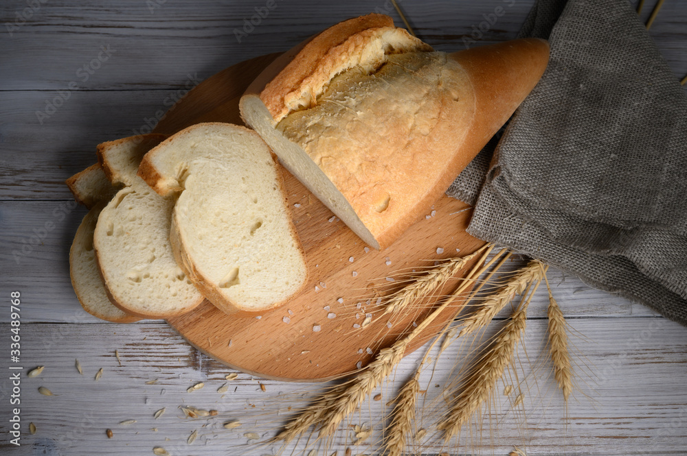 Fresh homemade white wheat bread. Top view.