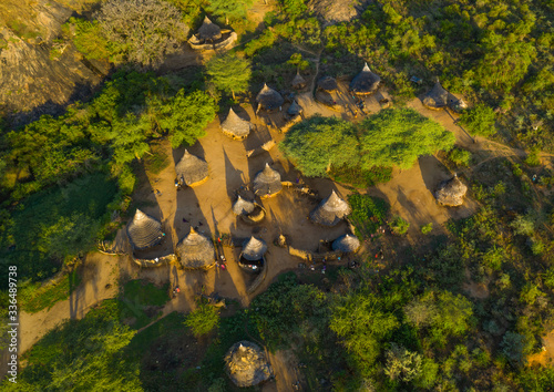 Aerial view of a Larim tribe village, Boya Mountains, Imatong, South Sudan photo