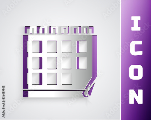 Paper cut Calendar icon isolated on grey background. Event reminder symbol. Paper art style. Vector Illustration