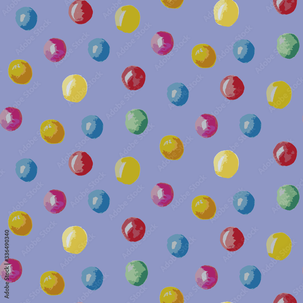 Vector blue seamless pattern with colorful round shapes.